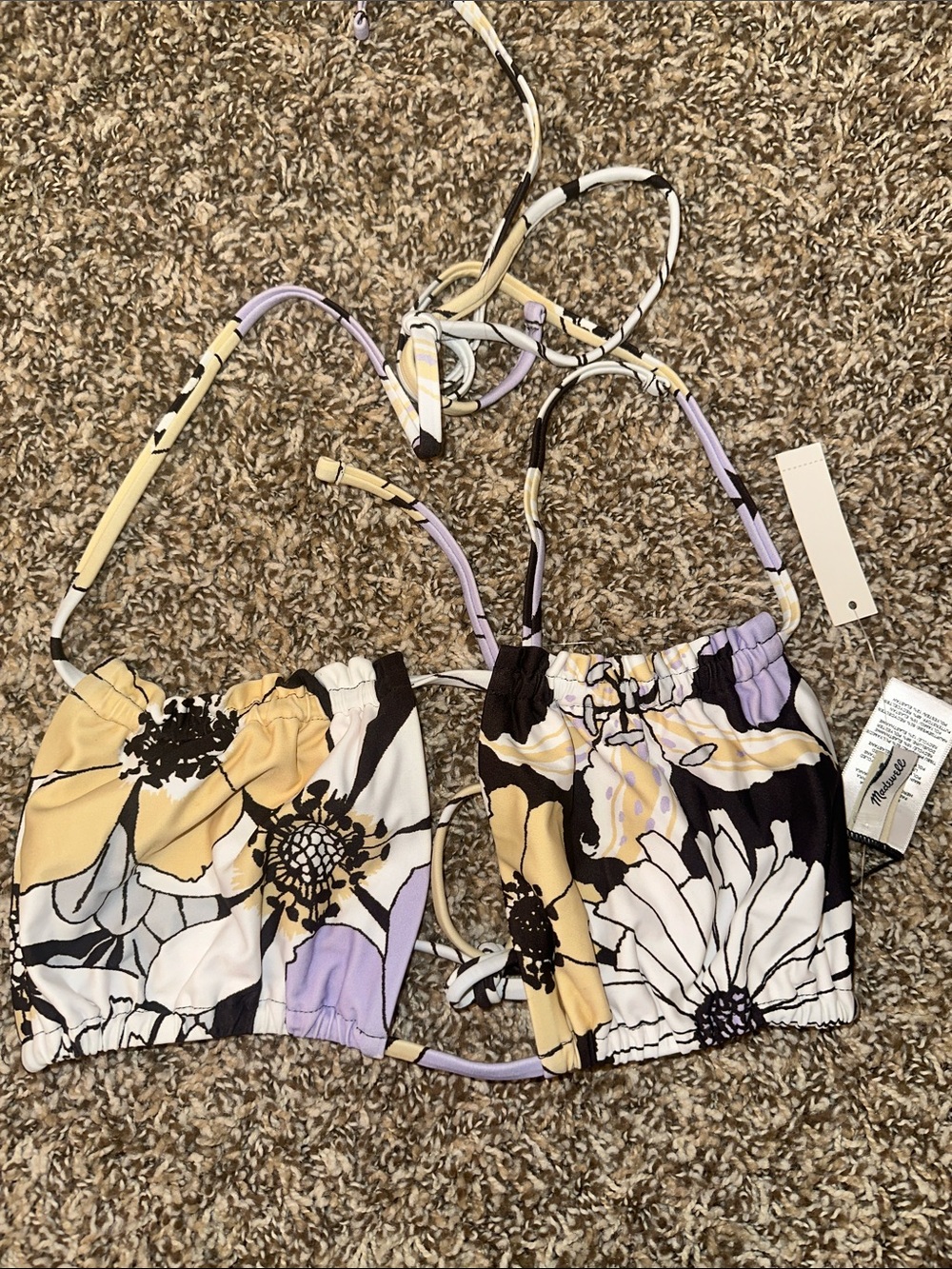 Madewell Floral Bandeau Halter Bikini Top - Yellow, Lavender, Black, White